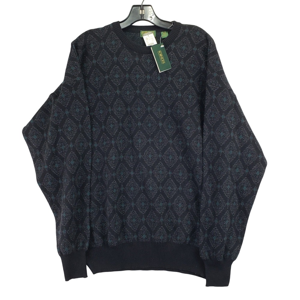 Vintage Robinsons Private Stock Wool Sweater Mens XL Black Geometric Made Italy